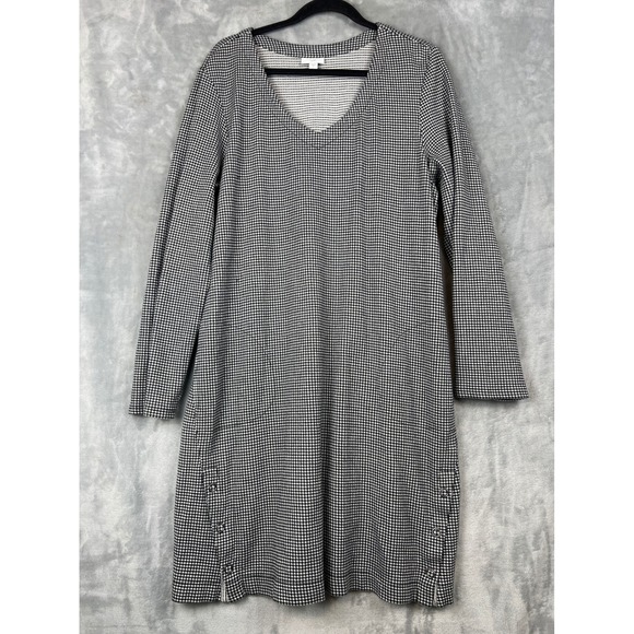 JJill Black White Gingham Check V Neck 3/4 Sleeve Knee Length Dress Plus Size XL - Picture 14 of 15